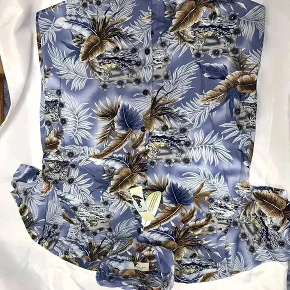 High Surf Blue & Beige Hawaiian Short Sleeve Shirt Men's Size Large - Picture 8 of 9